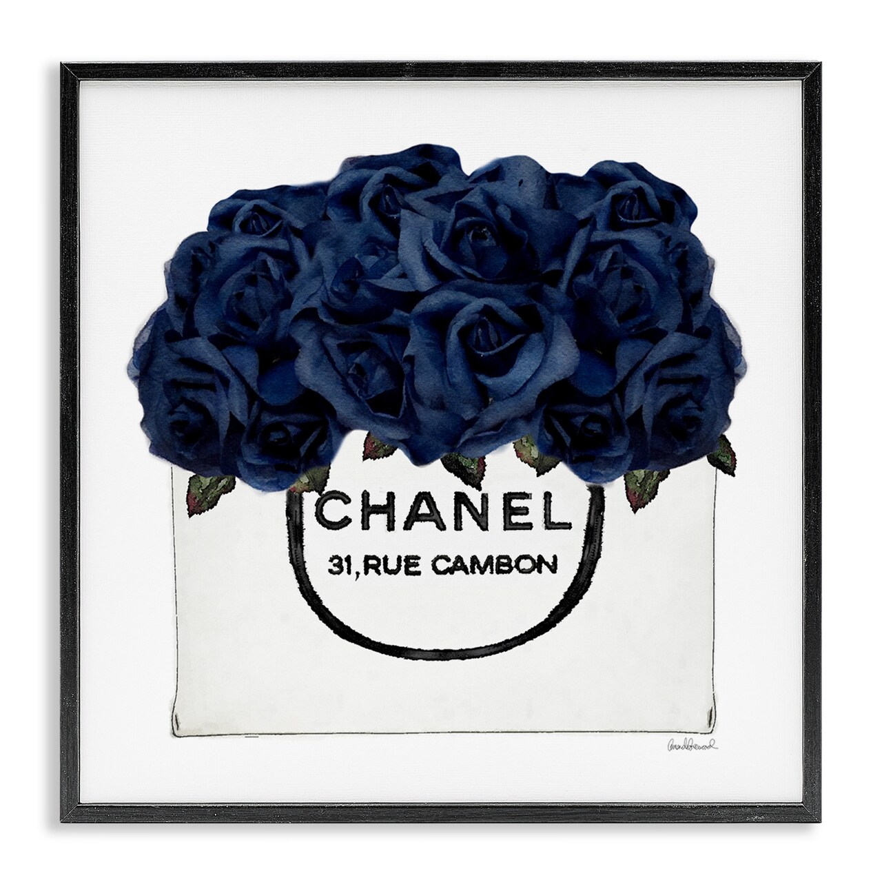 Stupell Industries Trendy Chic Navy Blue Roses Framed Giclee Art